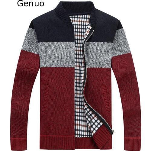 Genuo New 2020 Mens Turtleneck Sweater Plus Velvet Thick Male Cardigan Fashion Mens Zipper Sweater 2019 Winter New Knit Jacket