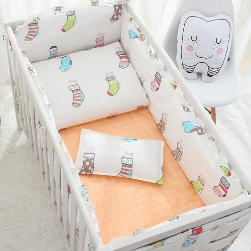 7PCS baby crib bumper bed protector Cotton cot crib bedding set cartoon baby постельное белье ,(4bumper+sheet+pillow+duvet)