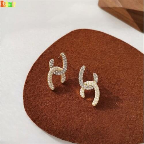 Kshmir Temperamental earrings female chain buckles design earrings rhinestone pearl gem earrings jewelry 2021