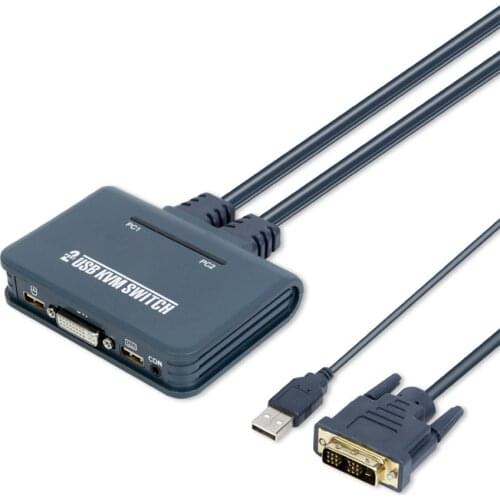 USB DVI KVM Switch cable 2-port DVI KVM Switcher DVI monitor selector sharing with Built-in DVI&USB cabl