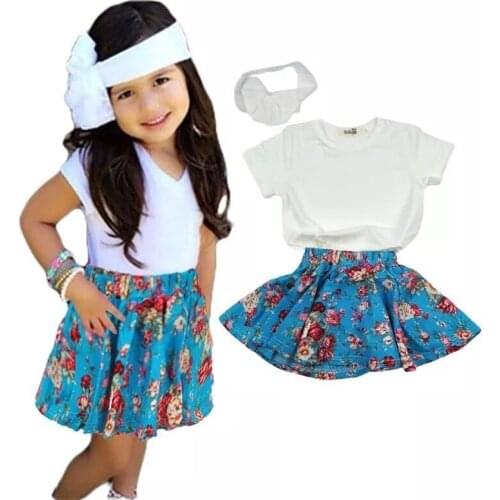 Girls wear summer vest T-shirt floral short skirt suit children k1