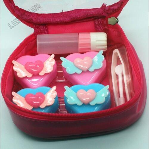 LIUSVENTINA Hot Sale DIY Resin Cute Colorful Flying Love Combo Contact Lens Case Bag Container for Color Lenses Gift for Girls