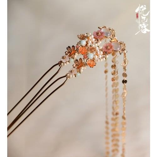 Luodai Archaistic Headdress Natural Pearl Powder Beiliang Long Tassel Hairpin Ming Hanfu Hair Accessories