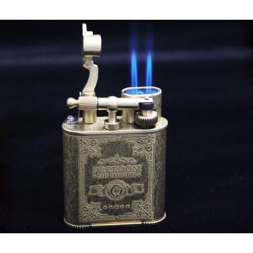 GUEVARA Metal Windproof Cigar Lighter 2 Jet Blue Flame Torch Cigarette Lighters Accessories with Flint Gift Box