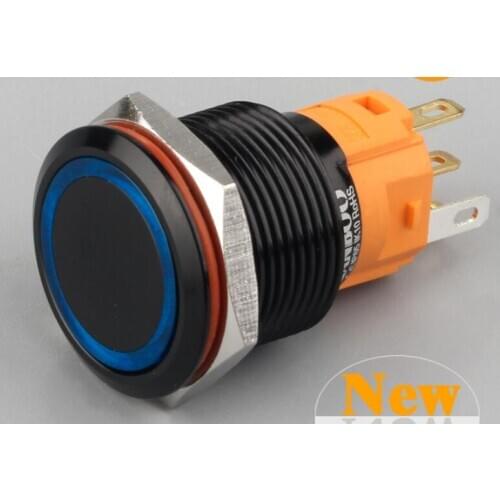 19mm metal button switch flat head black 250V 3A ring light power supply sign Self locking/self reset button for car