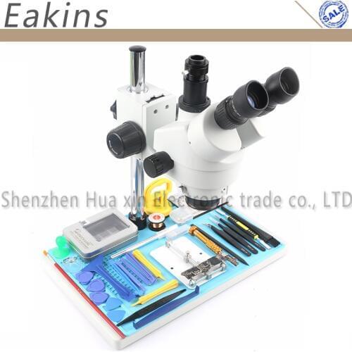 7-45X Trinoculaire Stereo Microscope+56 LED Light+Universal Bracket+Insulation Pad+Phone Repair Tool Kit For Phone PCB Rework