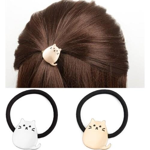 Japanese Style Minimalist Elastic Rubber Band Women Girls Frosted Cute Meow Cat Hair Rope Metallic 2 Colors Ponytail Holder Gift