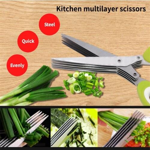 Multi-layer Green Onion Scissors Multifunctional Stainless Steel Onion Cutting Knife Kitchen Scissor Seaweed Herb Spice Scissors