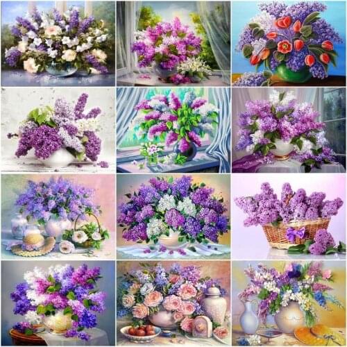 CHENISTORY 60x75cm Framed Painting By Numbers Lilac Kits DIY Gift For Adults Kids Handpainted Flower Home Decor Artwork
