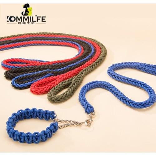 Thick Nylon Braided Rope Large Dog Leash 1.2-1.5M Metal P Chain Buckle Dog Collars And Leash Set Medium Large Dog Traction Rope