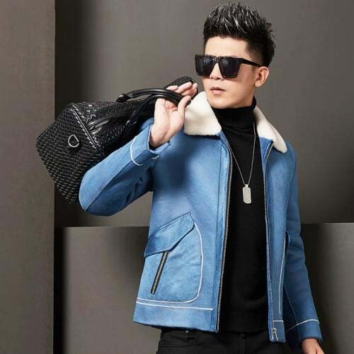 2020 New Men Witner Real Fur Coat Warm Genuine Leather Jacket Man Natural Wool Turn-down Collar Sheepskin Fur Short Clothing Z63