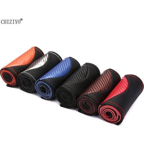 Braid Car Steering Wheel Cover Decoration Carbon Fiber Microfiber Leather With Needles Thread Splice Covers Sports Fashion 38cm