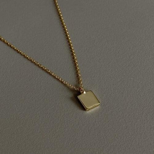 Sterling 925 Silver Square Necklace Elegant Geometric Small Golden Pendant Necklace for Women 925 Silver Jewelry Gifts Collares