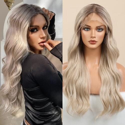 Blonde Unicorn Lace Part Synthetic Long Wavy Wig Ombre Blonde Platinum Hair Wigs for Black White Women Daily Hair Heat Resistant
