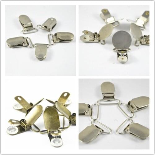 20 pcs Silver Tone Antique Bronze Metal Suspenders Pica Pacifier clips ring inner 20mm/25mm/35mm round clips dot face Holders