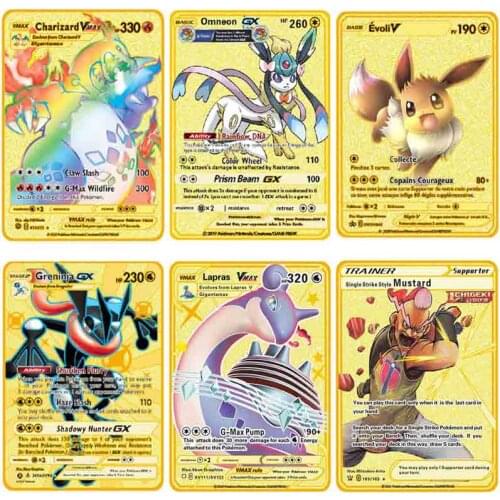 Pokemon Cards Game Anime Greninja Charizard Pikachu Pokemon Gold Card Metal Kaarten Battle Action Collection Child Toys
