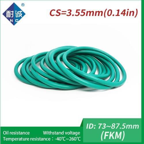 1PC/lot Rubber Ring Green FKM O ring Seals Thickness 3.55mm ID73/75/77.5/80/82.5/85/87.5mm Rubber O-Rings Fuel Washer