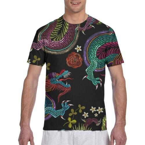Embroidery Vintage Chinese Dragons And Flowers Man T-shirt 2020 Summer Round Neck Tshirts Men Streetwear T-shirts Short Sleeve
