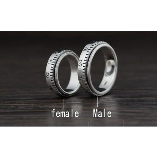 S925 sterling silver men and women couple ring fashion digital rotating ring