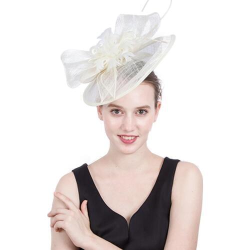 European American Bridal Hats Exaggerated Large Disc Flax Feather Flower Beautiful Bow-knot Headdress Handmade Hair Accessories