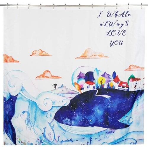 Whale Sea World Bathroom Polyester Shower Curtain for Bathroom Blue Whale