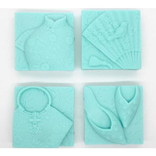 Silicone Mold Wind Female Shoes Soap Mold Handmade Clothes Mould Bag Soaps Making Molds Aroma Stone Fan Moulds Chinese PRZY 001