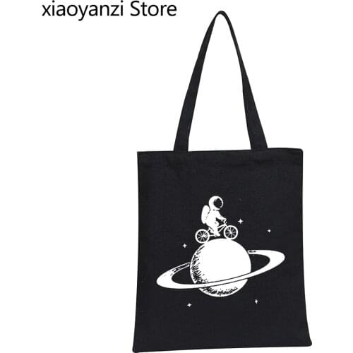 Shopping Bag funny space design print Graphic Print Shopping Bags Canvas Bag Pacakge Ulzzang Canvas Tote Bag Handbags Wholesale