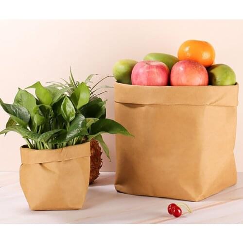 Women Kraft Paper Shopping Bag Eco Tote Reusable Grocery Shopper Waterproof Home Nordic Plant Flower Pot Cosmetic Storage Bags