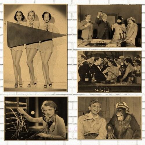 Vintage 90 Age black and white Kraft Paper Character Series Poster Retro Decoration Painting Wall Sticker gift