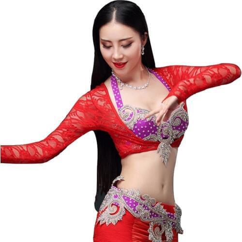 2018 Women Dancewear Accessories Long Sleeves Lace Jacket Belly Dance Bottoming Shirt Bodysuit Chest Support (Jacket only)