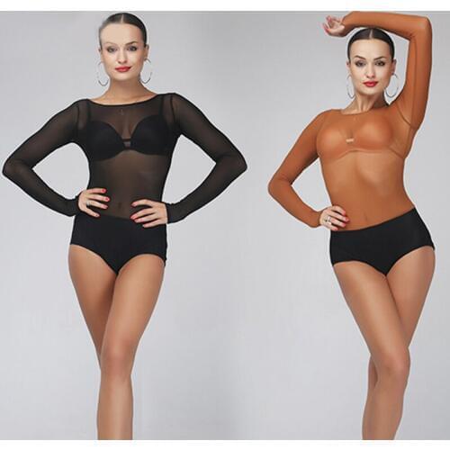 Professional Latin Dance Tops For Women Dance Costume Black Gauze Conjoined Tango Ballroom Flamengo Dancing Dress Tops VDB380