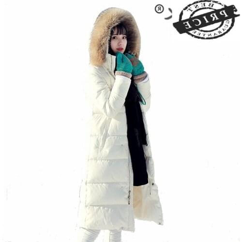 Female Duck Winter Down Jacket with large Fur hooded Thick Warm Womens Down Jacket Fashion Ladies Long Coat Hiver LW1501