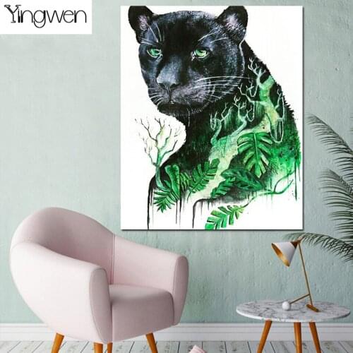 Animal Panther Painted Diamond Painting Green Leaf Cross Stitch 5D Diy Embroidery Full Diamond Mosaic Home Decoration Art Gift