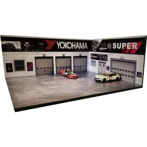 1/64 garage factory warehouse repair house building model F car vehicle toy collection parking lot scene background display show