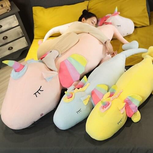 1pc 100-140cm Cute Lying Unicorn Plush Toys Cartoon Stuffed Soft Animal Pillow Sleeping Cushion Children Kids Birthday Gifts
