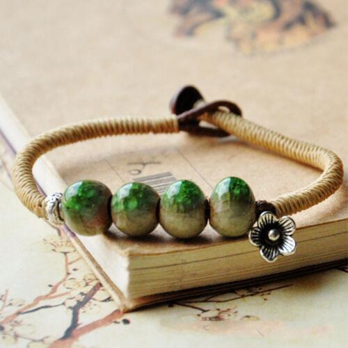 12 Pieces/Lot Ceramic Bracelets Blue Green Clear Beads Chains Bangles Flower Pendant Adjustable Wristbands Bracelet Women Gifts