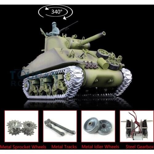 2.4G Henglong 1/16 Scale TK7.0 Upgraded M4A3 Sherman RTR RC Tank 3898 Metal Tracks TH17671