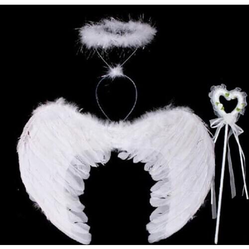 3Pcs Feather Angel Fairy Wings Wand Halo Set Halloween Party Fancy Dress Costume LH8s Festival Party Supplies