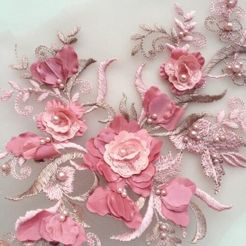 3D Flower Beaded Lace Flower Patch Applique Wedding Dress Stage Clothing Accessories RS2669