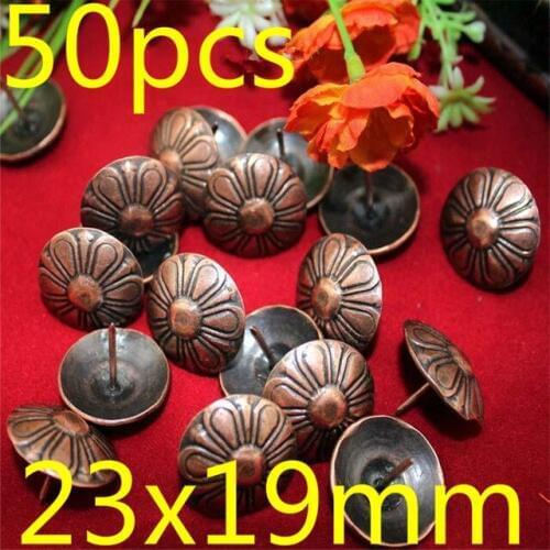 50Pcs 23x19mm Antique Flower Nail Decorative Upholstery Tacks Stud Wooden Box Case Furniture Nails Pushpin Red Bronze