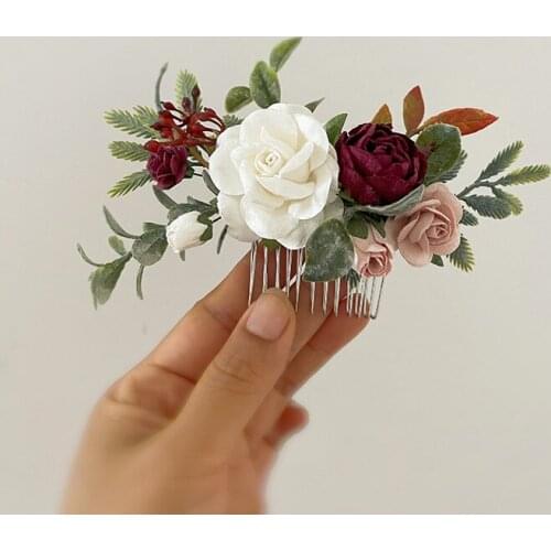 Free Shipping Burgundy Pink White Flower Girl Comb