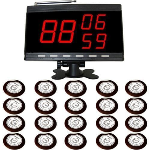 SINGCALL Wireless Table Paging System, 20pcs White Table Bells and 1pc Black Call Number Display that Show 3 Groups of Numbers