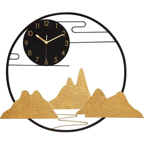 Chinese Style Large Wall Clock Modern Design Living Room Atmospheric Clocks Wall Decoration Silent Creative Iron Clock Metal