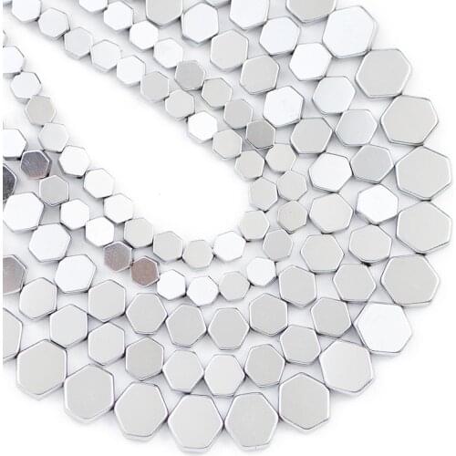 Silvers Flat Hexagon Hematite Natural Stone 4/6/8MM Spacer Loose Beads For Jewelry Making Diy Bracelets Necklace Accessories
