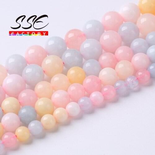 Natural Colorful Morganite Chalcedony Beads RoundLoose Stone Beads For Jewelry Making DIY Bracelet Accessories 6-10mm Wholesale