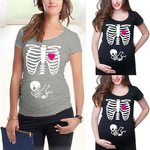For Pregnant Maternity Clothes Womens Clothing Women Maternity Short Sleeve Skeleton Print Tops T-shirt Pregnant Casual Clothes