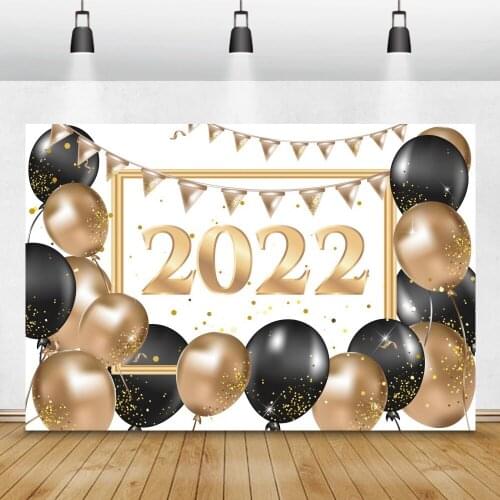 2022 Happy New Year Photography Backdrop Gold Balloons Family Friends Celebration Party Photocall Background Banner Photo Studio