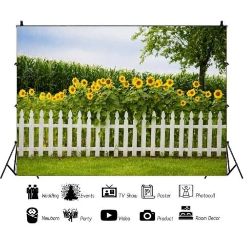 Home Field Blooming Sunflower Fence Scenery Portrait Photo Background Photographic Vinyl Backdrop Photocall Studio Booth Props