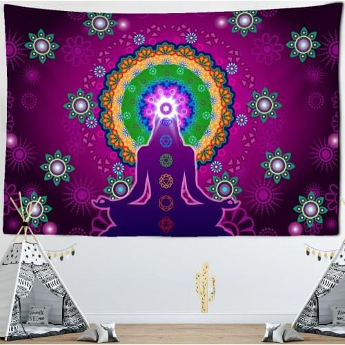 Indian Buddha Statue Meditation 7 Chakra Tapestry Mandala Wall Hanging Psychedelic Tapiz Witchcraft Wall Cloth Tapestries