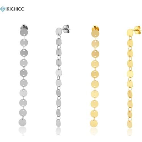 Kikichicc 925 Sterling Silver 5mm Coins Chain Drop Earring Rock Punk Women Fashion Jewelry For 2020 Long Chain Jewelry Party